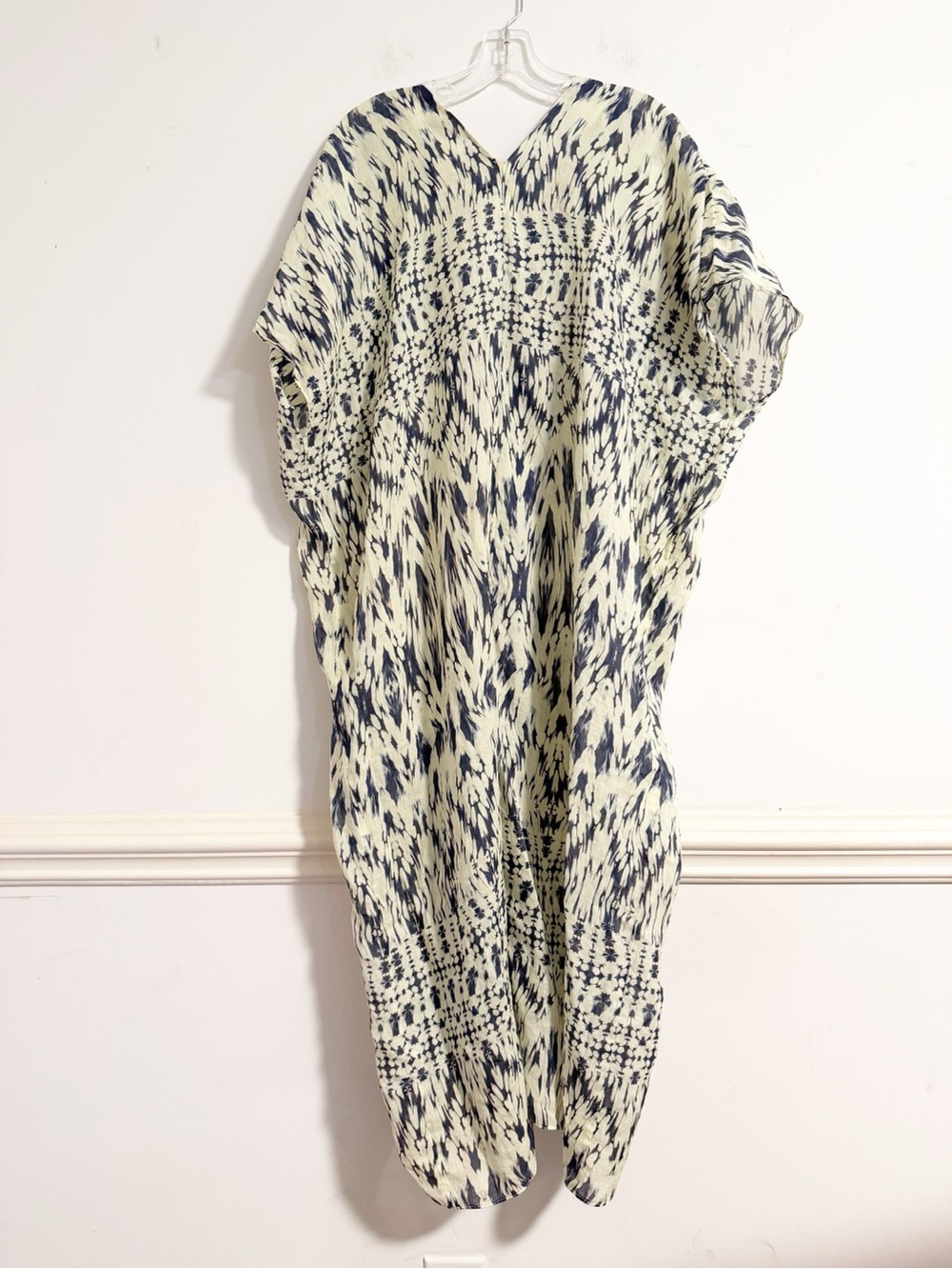 Zara Tie Dye Printed Oversized Caftan Dress Blue White V-Neck Kimono L